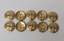 New 10 piece lot  round metal gold-toned Buttons with an anchor design .75" dia.