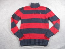 Polo Ralph Lauren Sweater Youth Large Red Navy Stripe Knit Half Zip Pullover