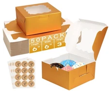 50Pcs Gold 6x6x3 Cookie Boxes Bakery Boxes for Baked Goods Cookies Pastry Str...