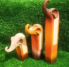 3 Vintage Indian Craft Elephant Figurines Folk Art Naive