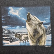 Vintage 90s Human-i-Tees Nature Wild Earth Wolf Graphic Tee 2XL Made in USA
