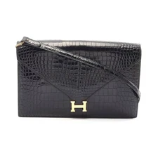 Hermes Exotic Leather Shoulder Bag Women Black One Size