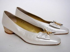 GRAZIA SPAIN PEARL OFF WHITE BOW GOLD JEWEL BRIDAL FLAT LEATHER WEDDING SHOES 9