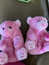Plush Cozy Teddy Bear Slippers in HOT PINK color Animal slippers Brand New