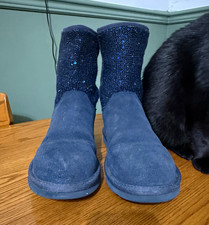 UGG Women s Size 7 Blue Suede Sequin Mid-Calf Pull-On Boots EU 38