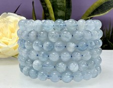 Wholesale 6 Pcs Natural Aquamarine 7-8mm 7.5  Crystal Healing Stretch Bracelet
