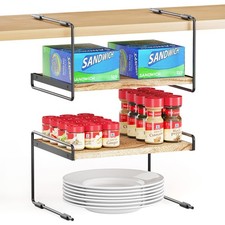 2 PCS Cabinet Shelf Organizers Kitchen Counter Rack Metal Wood 13 Inch Wide