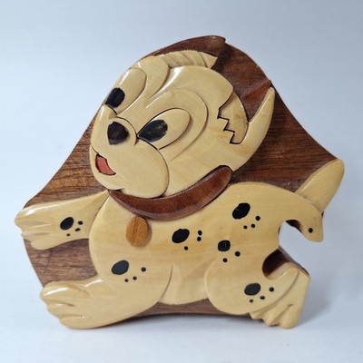 Cute Puppy Dog Handcrafted Wood Puzzle Box - FREE SHIPPING
