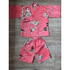 Kids Pink Kimono Yukata Set Made in Japan Geisha Pagoda Fits 18M 2T