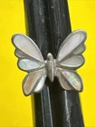 Vintage Taxco Mexico Sterling Silver Butterfly Ring Abalone Inlay Adjustable
