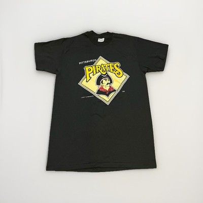 Vintage 80s Pittsburgh Pirates T-Shirt 1988 Logo Black Sz L Stedman USA Made MLB