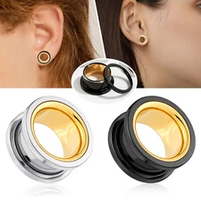 2Pcs Dual-Color Ear Gauges Plugs Surgical Steel Screw Fit Flesh Tunnel 6-20mm US