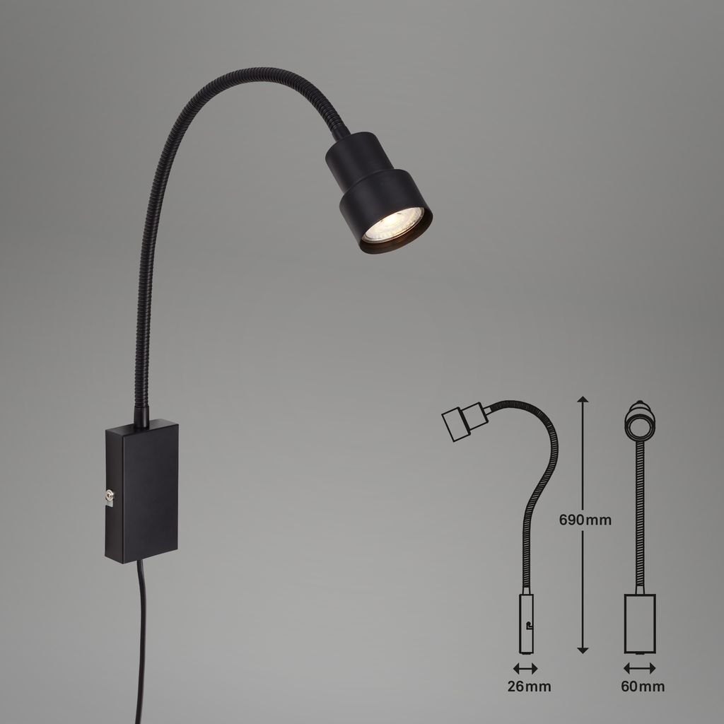 Lampada da letto LED lampada da letto touch flessibile GU10 5 W nero metallo Briloner foto 6