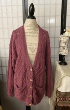 Outback Red The Limited VTG 80  s Wom L Mauve Cable Knit Cardigan Sweater Grandma