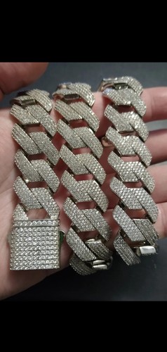 Men's Silver Color Iced 4 Row Cubic Zirconia 20mm 24in Hip Hop Cuban Chain - Picture 19 of 24