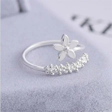 Jewelry 925 Sterling Silver Zircon Classic Women Promise Adjustable Open Ring