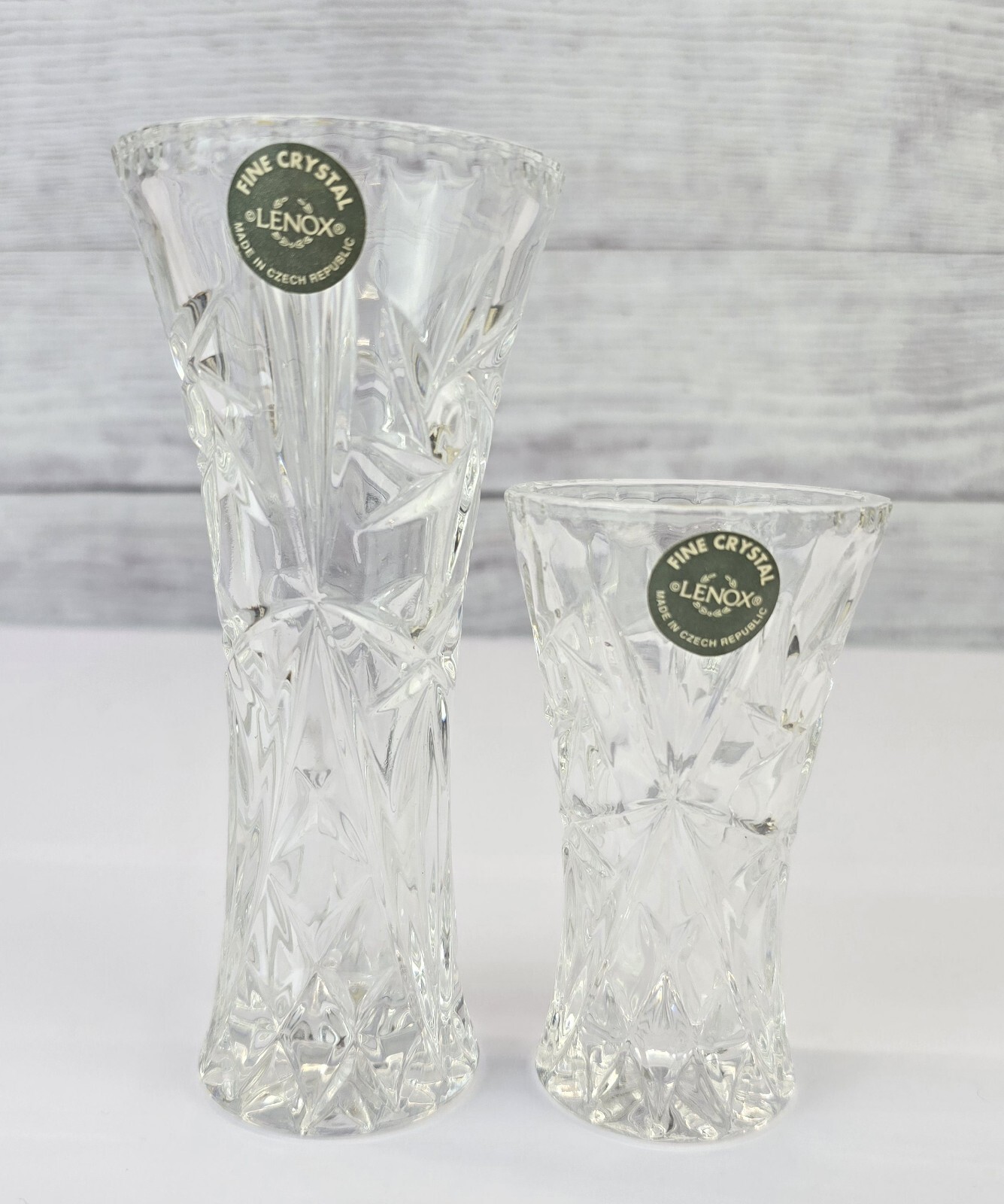 Set of 2 Vintage Lenox Lead Crystal Star Bud Vase  (6