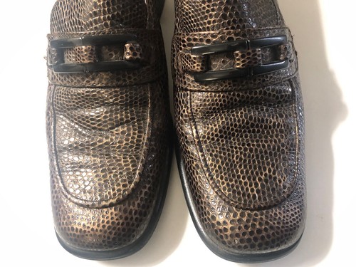 Mocasín Stuart Weitzman Vintage Marrón Reptil Puntera Cuadrada Hebilla Para Mujer Talla 8.5 - Imagen 4 de 13