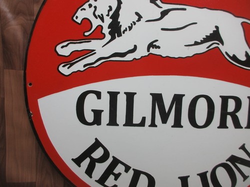 Porcelain Gilmore Red Lion Enamel Metal Sign Plate Size 30" Inches Round - Picture 2 of 7