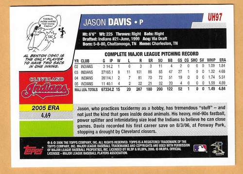 JASON DAVIS CLEVELAND INDIANS #UH97 - TOPPS NM-MT 2006 - Picture 2 of 2