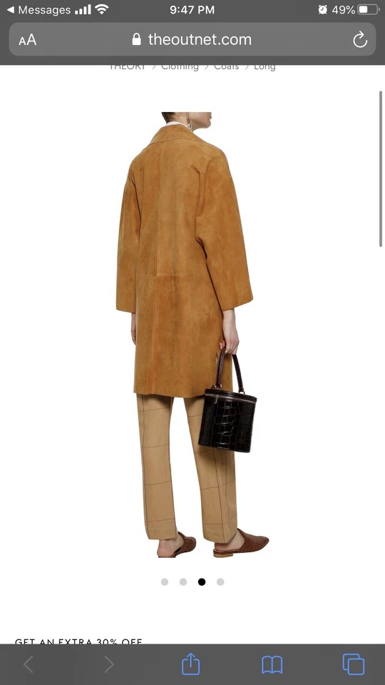 Abrigo Kimono Gamuza Theory Caqui Marrón NUEVO Minorista $1695 Talla Grande Foto 3 de 4