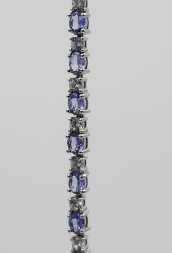 3mm Marquise-cut Simulated Tanzanite & White Topaz 925 Silver Tennis Bracelet - Picture 4 of 12