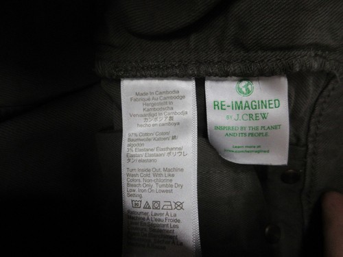 J.CREW 484 SLIM FIT COTTON/SPANDEX JEANS OLIVE DRAB Sz 29W x 32L - Picture 7 of 7
