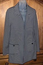 Nina McLemore Striped Open Front Cotton/Elastane Long Jacket Blazer Size 10