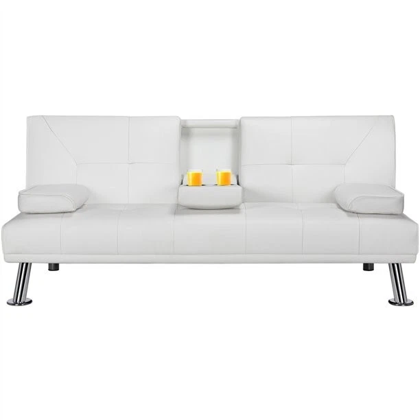 Luxurygoods modern faux leather reclining futon with cupholders and pillows new arrivals