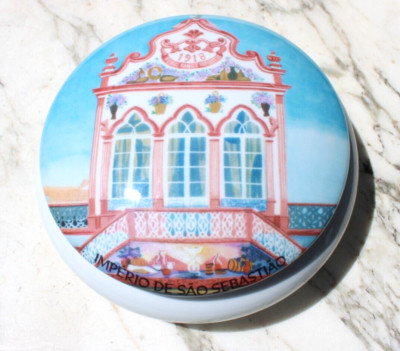 Vintage Ceramica Da Praia Covered Round Dish Box Portugal Made