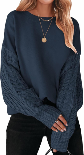 Women'S Fall Long Sleeve Crew Neck Solid Color Cable Knit Chunky Casual Oversize