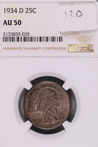 1934-D Washington Silver Quarter NGC AU-50 #5-035