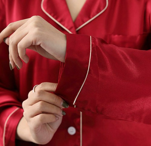 Lady Men Lovers Sleepwear Nightdress Pajamas Set Homewear satin Long Sleeve Home - Picture 4 of 24