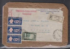 REPUBBLICA 1951 STRISCIA TRIENNALE DI MILANO + ALBERI SU RACCOMANDATA SPLENDIDA