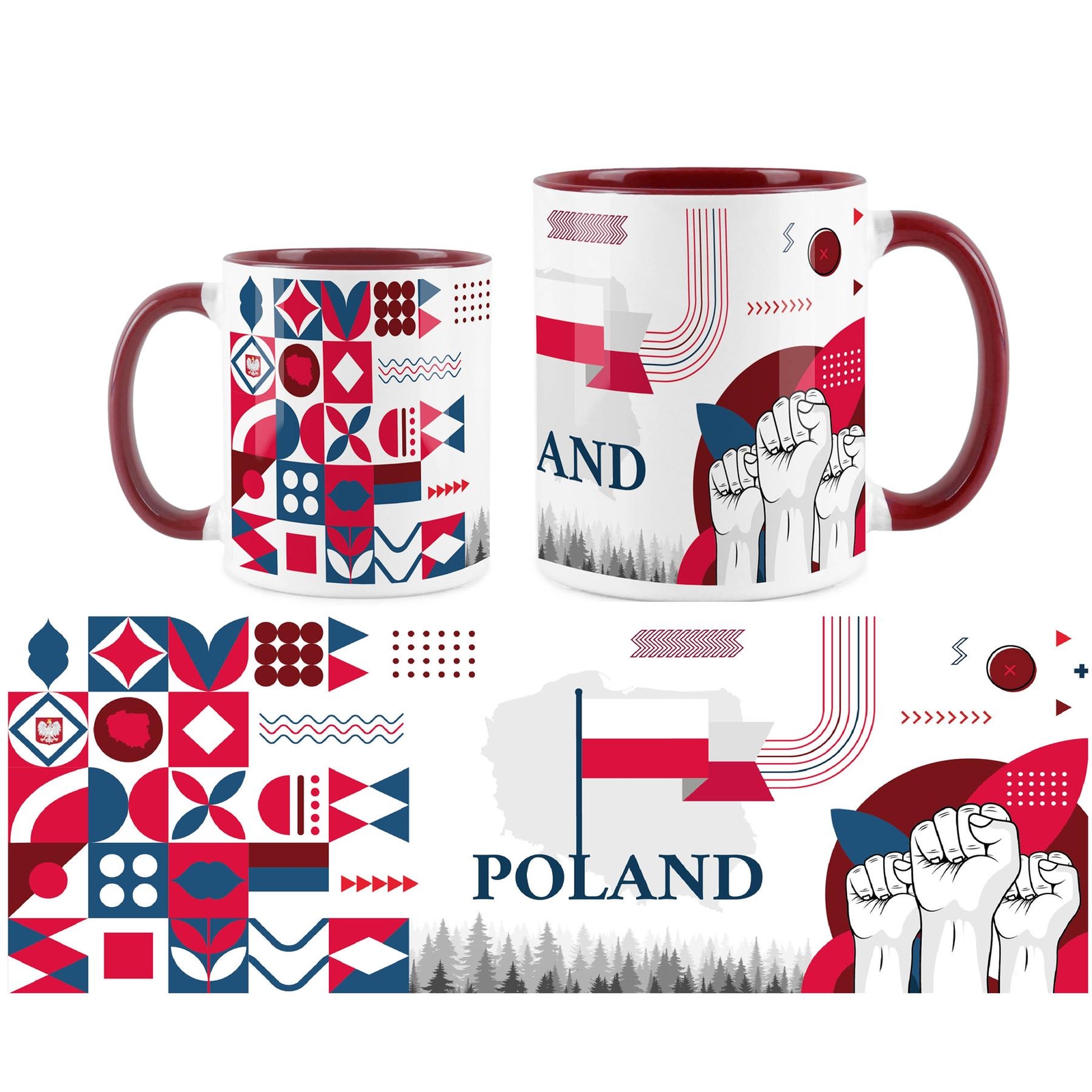 Poland Mug - European Flag Travel Krakow Holiday Gift Ceramic Maroon Cup
