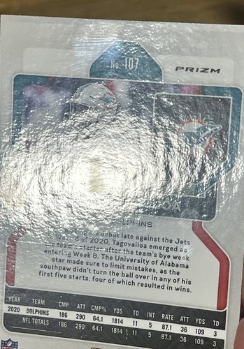 TUA TAGOVAILOA 2021 PANINI PRIZM FOOTBALL #107 2ND YEAR SILVER DOLPHINS MIAMI - Picture 4 of 5