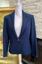 Vintage Hunters Run Navy Blue Gold Button Wool Blazer Horse Buttons Size 10