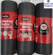 120L Heavy Duty Refuse Sacks x30 Large Straight Top Black Bin Bags 110 x 70cm