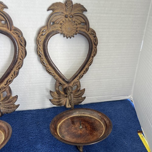 Brushed Metal Candle Wall Sconces Solid Cast Heavy Heart Sunflower Palms Nice! - Picture 5 of 10