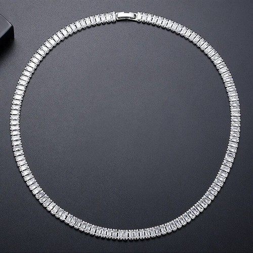 Baguette Simulated Diamond Tennis Necklace D14 - Picture 3 of 7