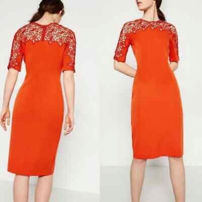 Zara Midi Dress Floral Lace Detail Orange Red Size Small | eBay