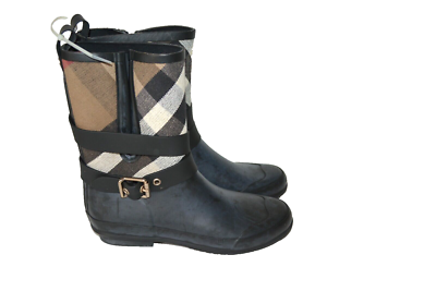 NEW BURBERRY HOLLOWAY BUCKLE RUBBER RAIN BOOTS US 8 EU 38 | eBay