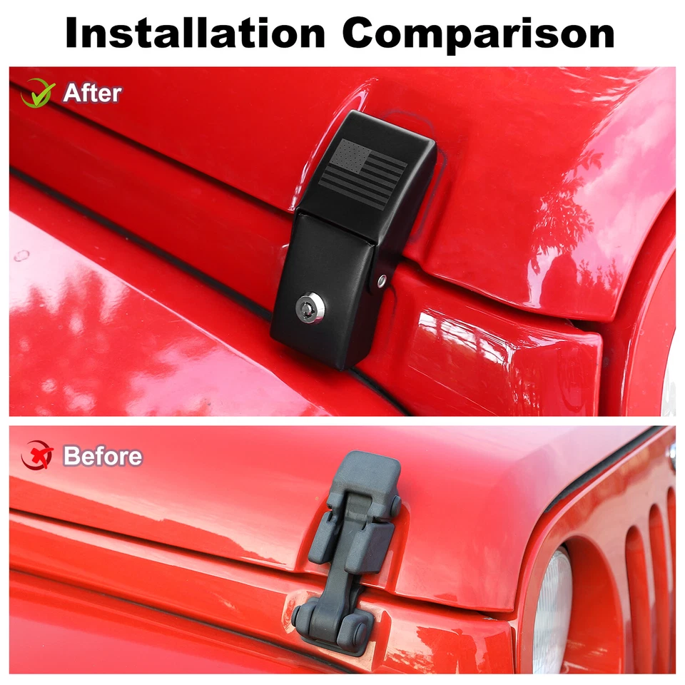 Сверхпрочные стальные противоугонные защелки капота замки для Jeep Wrangler JK JL JT 07-23 - Изображение 2 из 4