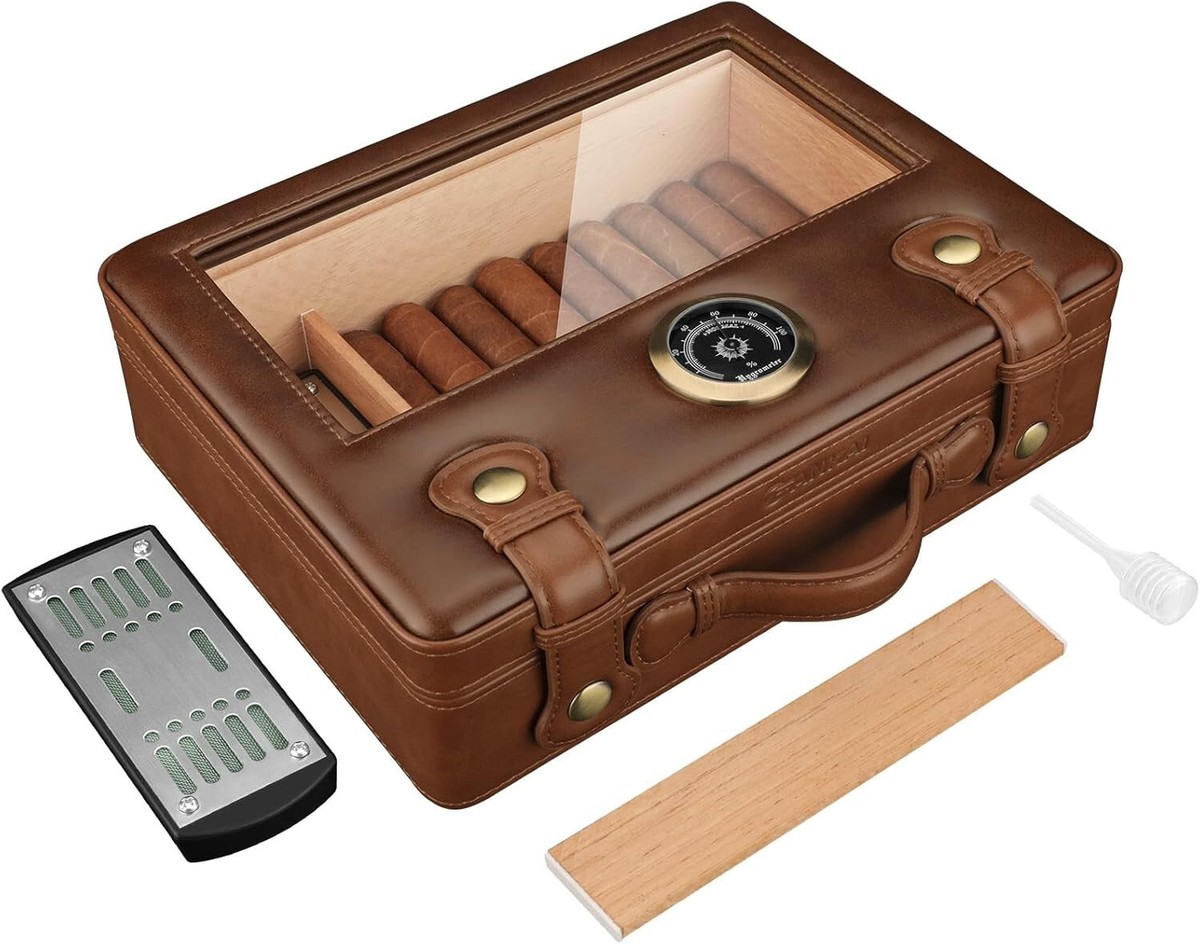 Portable Cigar Humidor Box with Glass Top,Cedar Wood Lining up to