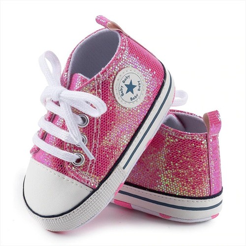 Baby Girls Glitter Canvas Shoes Soft Sole Toddler First Walker Infant High-Top - Picture 13 of 16