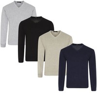 MENS V NECK SOFT KNIT JUMPER SWEATER PULL OVER LONG SLEEVE PLAIN TOPS PLUS SIZE