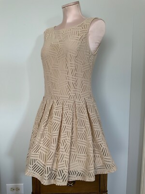 Robe Ya Los Angeles L Beige Marron - Maille Plissée Géométrique - Mini Sans Manches