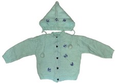 Vintage Hand Knit Cardigan  Bonnet Set 3T Toddler Blue Embroidered Butterfly