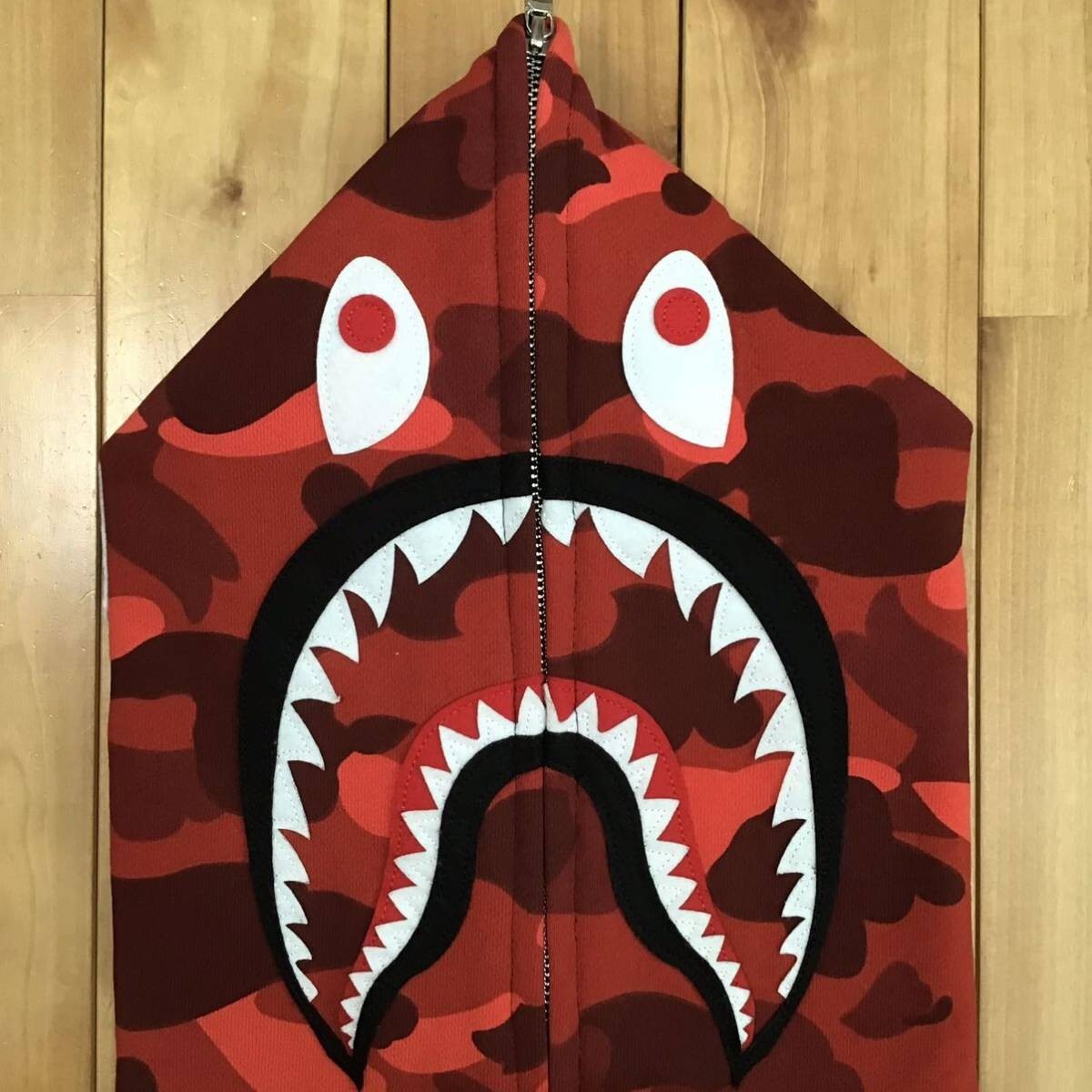 BAPE Shark full zip hoodie vest red camo × dark navy A Bathing Ape