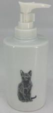 Soap Dispenser - White Porcelain decorated w/ Black Cat - Imported